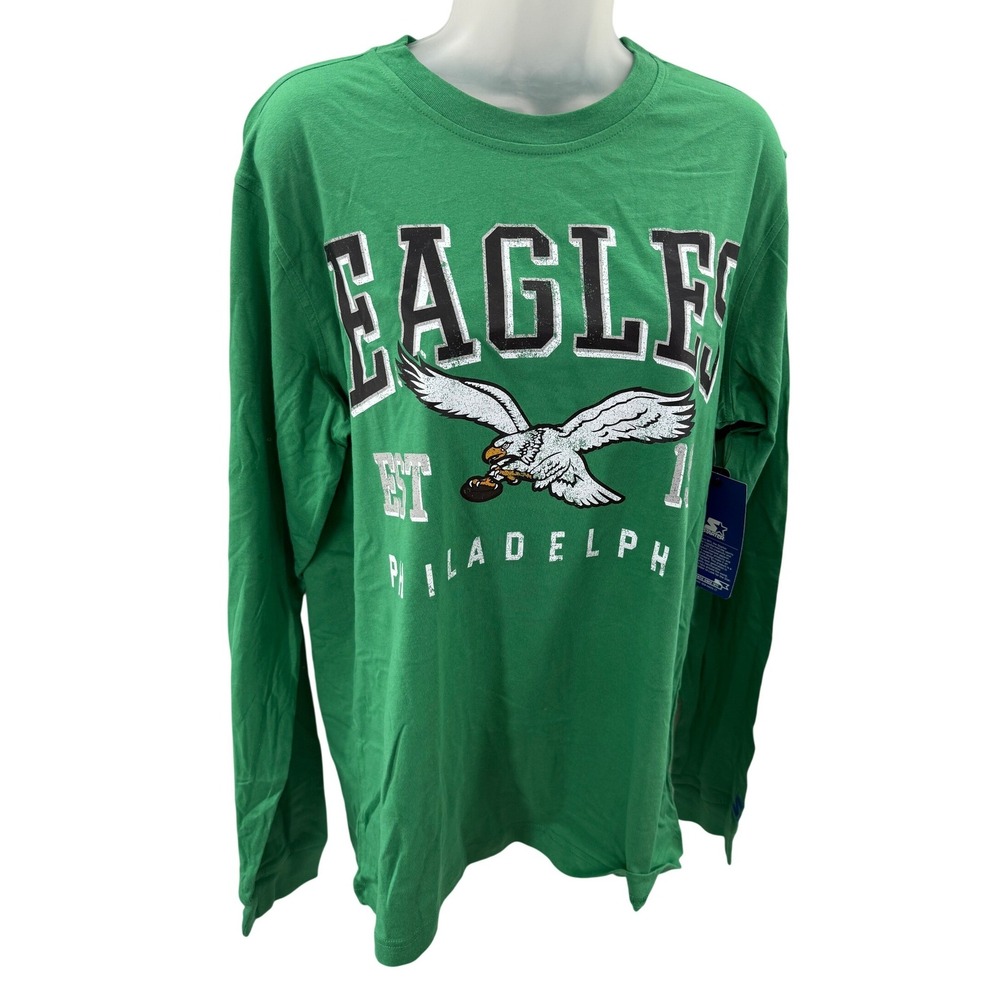 Starter NFL Philadelphia Eagles Mens Long Sleeve Tee Shirt Green Large NEW